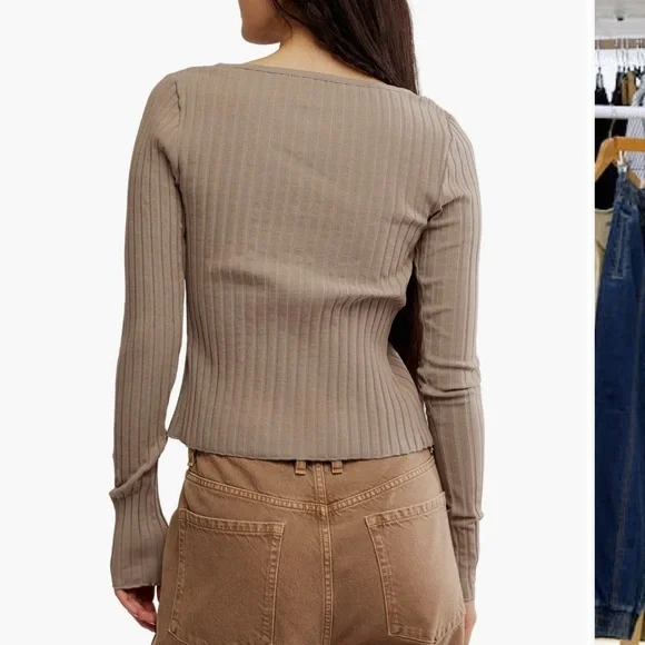 Free People Tilly Rib long sleeve button up Top - Picture 2 of 5